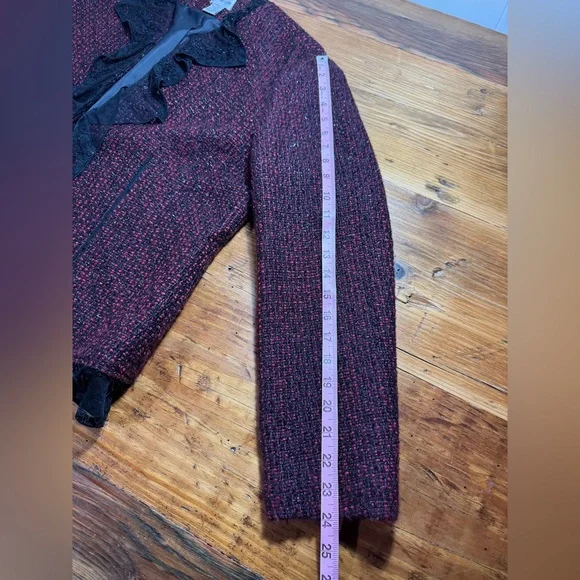 Chico's Women’s Red/Burgundy Tweed Blazer with Black Lace Detail Chico’s 2/Large - Picture 9 of 11